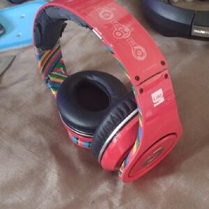 Red and Multicolor Coke Headphones